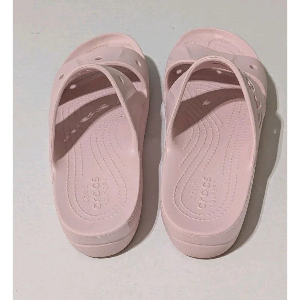 Crocs Baya Slide Sandals Pink Quartz Womens 9 Slip On Comfort Flat 208188